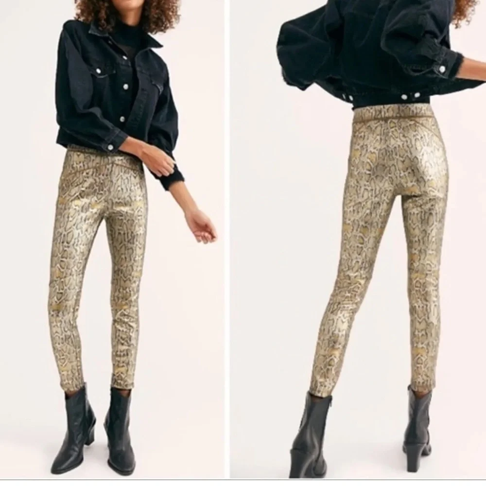 Free People | NWT Rio Vegan Metallic Gold Python Snakeskin Pull On Leggings M